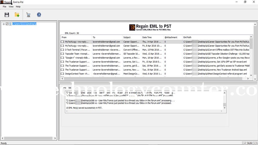Regain EML to PST Converter Screenshots